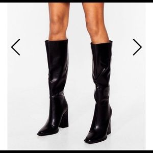 Knee high square toe midi boot